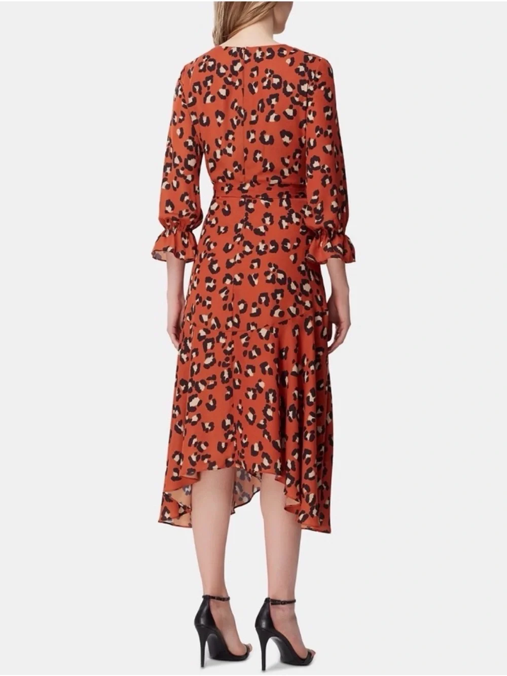 Leopard Print Rust Wrap High-Low Dress - Picture 2 of 7